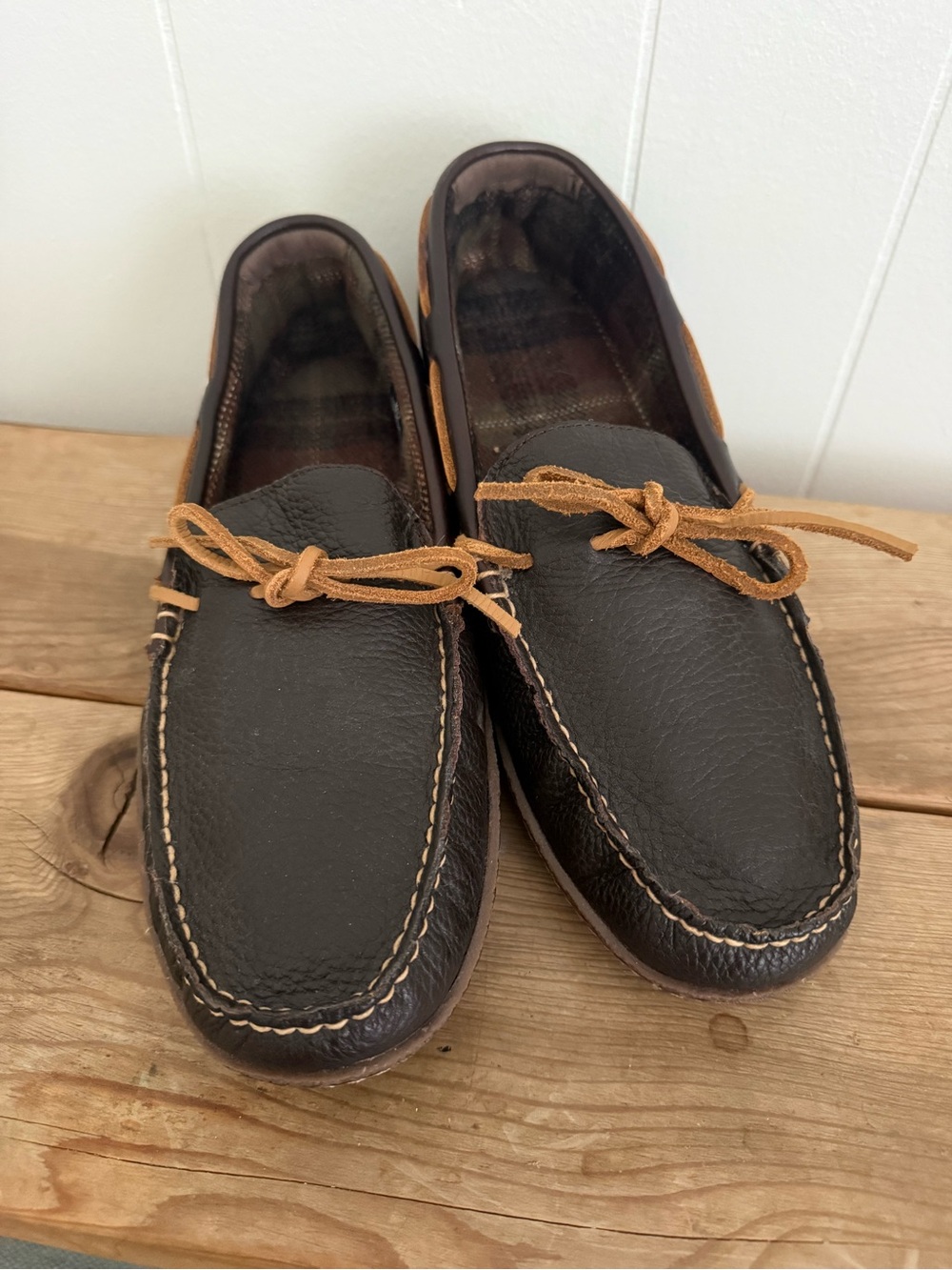 LL Bean Men's Brown Leather Moccasin Driving Loafers